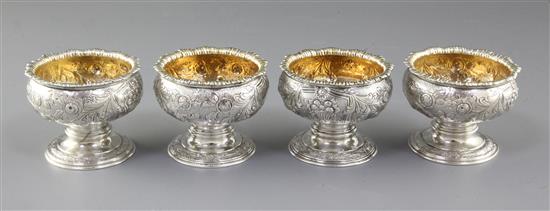 A set of four large George III silver table salts, by Robert Hennell I, Height 60mm, weight 16oz/500grms
